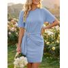 ZESICA Women’s Summer Short Sleeve Mini Dresses 2026 Crewneck Ruched Tie Waist Slim Fit Casual Beach Party T Shirt Dress(Blue)