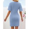 ZESICA Women’s Summer Short Sleeve Mini Dresses 2026 Crewneck Ruched Tie Waist Slim Fit Casual Beach Party T Shirt Dress(Blue)