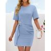 ZESICA Women’s Summer Short Sleeve Mini Dresses 2026 Crewneck Ruched Tie Waist Slim Fit Casual Beach Party T Shirt Dress(Blue)