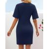 ZESICA Women’s Summer Short Sleeve Mini Dresses 2026 Crewneck Ruched Tie Waist Slim Fit Casual Beach Party T Shirt Dress(Navy)