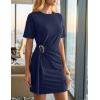 ZESICA Women’s Summer Short Sleeve Mini Dresses 2026 Crewneck Ruched Tie Waist Slim Fit Casual Beach Party T Shirt Dress(Navy)