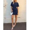 ZESICA Women’s Summer Short Sleeve Mini Dresses 2026 Crewneck Ruched Tie Waist Slim Fit Casual Beach Party T Shirt Dress(Navy)