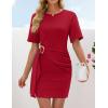 ZESICA Women’s Summer Short Sleeve Mini Dresses 2026 Crewneck Ruched Tie Waist Slim Fit Casual Beach Party T Shirt Dress(Red)