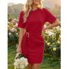 ZESICA Women’s Summer Short Sleeve Mini Dresses 2026 Crewneck Ruched Tie Waist Slim Fit Casual Beach Party T Shirt Dress(Red)