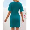 ZESICA Women’s Summer Short Sleeve Mini Dresses 2026 Crewneck Ruched Tie Waist Slim Fit Casual Beach Party T Shirt Dress(Teal)