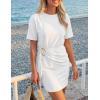 ZESICA Women’s Summer Short Sleeve Mini Dresses 2026 Crewneck Ruched Tie Waist Slim Fit Casual Beach Party T Shirt Dress(White)