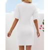 ZESICA Women’s Summer Short Sleeve Mini Dresses 2026 Crewneck Ruched Tie Waist Slim Fit Casual Beach Party T Shirt Dress(White)