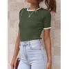 ZESICA Women’s Summer Short Sleeve Ribbed Knit Slim Fit T Shirt 2026 Crewneck Basic Casual Color Block Tee Tops(Armygreen)