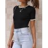 ZESICA Women’s Summer Short Sleeve Ribbed Knit Slim Fit T Shirt 2026 Crewneck Basic Casual Color Block Tee Tops(Black)