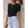 ZESICA Women’s Summer Short Sleeve Ribbed Knit Slim Fit T Shirt 2026 Crewneck Basic Casual Color Block Tee Tops(Dim)