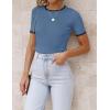 ZESICA Women’s Summer Short Sleeve Ribbed Knit Slim Fit T Shirt 2026 Crewneck Basic Casual Color Block Tee Tops(Dustyblue)