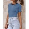 ZESICA Women’s Summer Short Sleeve Ribbed Knit Slim Fit T Shirt 2026 Crewneck Basic Casual Color Block Tee Tops(Dustyblue)