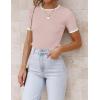 ZESICA Women’s Summer Short Sleeve Ribbed Knit Slim Fit T Shirt 2026 Crewneck Basic Casual Color Block Tee Tops(Dustypink)