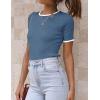 ZESICA Women’s Summer Short Sleeve Ribbed Knit Slim Fit T Shirt 2026 Crewneck Basic Casual Color Block Tee Tops(Greyblue)