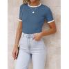 ZESICA Women’s Summer Short Sleeve Ribbed Knit Slim Fit T Shirt 2026 Crewneck Basic Casual Color Block Tee Tops(Greyblue)
