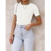 ZESICA Women’s Summer Short Sleeve Ribbed Knit Slim Fit T Shirt 2026 Crewneck Basic Casual Color Block Tee Tops(Ivory)