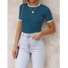 ZESICA Women’s Summer Short Sleeve Ribbed Knit Slim Fit T Shirt 2026 Crewneck Basic Casual Color Block Tee Tops(Navy)