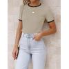 ZESICA Women’s Summer Short Sleeve Ribbed Knit Slim Fit T Shirt 2026 Crewneck Basic Casual Color Block Tee Tops(Oats)