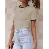 ZESICA Women’s Summer Short Sleeve Ribbed Knit Slim Fit T Shirt 2026 Crewneck Basic Casual Color Block Tee Tops(Oats)