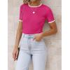ZESICA Women’s Summer Short Sleeve Ribbed Knit Slim Fit T Shirt 2026 Crewneck Basic Casual Color Block Tee Tops(Rose)