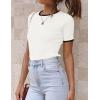 ZESICA Women’s Summer Short Sleeve Ribbed Knit Slim Fit T Shirt 2026 Crewneck Basic Casual Color Block Tee Tops(White)