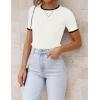 ZESICA Women’s Summer Short Sleeve Ribbed Knit Slim Fit T Shirt 2026 Crewneck Basic Casual Color Block Tee Tops(White)