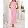 ZESICA Women’s Summer Sleeveless Bodycon Dress 2026 Crewneck Ruched Sexy Mesh Wedding Guest Cocktail Party Maxi Dresses(Pink)