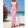 ZESICA Women’s Summer Sleeveless Bodycon Dress 2026 Crewneck Ruched Sexy Mesh Wedding Guest Cocktail Party Maxi Dresses(Pink)