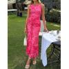 ZESICA Women’s Summer Sleeveless Bodycon Dress 2026 Crewneck Ruched Sexy Mesh Wedding Guest Cocktail Party Maxi Dresses(Rose)