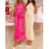 ZESICA Women’s Summer Sleeveless Bodycon Dress 2026 Crewneck Ruched Sexy Mesh Wedding Guest Cocktail Party Maxi Dresses(Rose)