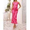 ZESICA Women’s Summer Sleeveless Bodycon Dress 2026 Crewneck Ruched Sexy Mesh Wedding Guest Cocktail Party Maxi Dresses(Rose)