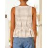 ZESICA Women’s Summer Sleeveless Gingham Tank Tops 2026 Crewneck Tie Front Top Loose Ruffle Peplum Babydoll Blouses(Beige)
