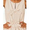 ZESICA Women’s Summer Sleeveless Gingham Tank Tops 2026 Crewneck Tie Front Top Loose Ruffle Peplum Babydoll Blouses(Beige)