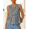 ZESICA Women’s Summer Sleeveless Gingham Tank Tops 2026 Crewneck Tie Front Top Loose Ruffle Peplum Babydoll Blouses(Black)
