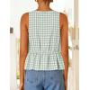 ZESICA Women’s Summer Sleeveless Gingham Tank Tops 2026 Crewneck Tie Front Top Loose Ruffle Peplum Babydoll Blouses(Green)