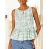 ZESICA Women’s Summer Sleeveless Gingham Tank Tops 2026 Crewneck Tie Front Top Loose Ruffle Peplum Babydoll Blouses(Green)