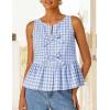 ZESICA Women’s Summer Sleeveless Gingham Tank Tops 2026 Crewneck Tie Front Top Loose Ruffle Peplum Babydoll Blouses(Lightblue)