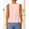 ZESICA Women’s Summer Sleeveless Gingham Tank Tops 2026 Crewneck Tie Front Top Loose Ruffle Peplum Babydoll Blouses(Pink)