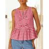 ZESICA Women’s Summer Sleeveless Gingham Tank Tops 2026 Crewneck Tie Front Top Loose Ruffle Peplum Babydoll Blouses(Red)