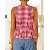 ZESICA Women’s Summer Sleeveless Gingham Tank Tops 2026 Crewneck Tie Front Top Loose Ruffle Peplum Babydoll Blouses(Red)