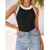 ZESICA Womens Summer Sleeveless Tank Tops Ribbed High Neck Racerback Slim Fitted Color Block Casual Shirts(Black)