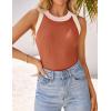 ZESICA Womens Summer Sleeveless Tank Tops Ribbed High Neck Racerback Slim Fitted Color Block Casual Shirts(Coral)