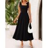 ZESICA Women’s Summer Spaghetti Strap Maxi Dress 2026 Tie Shoulder Square Neck Flowy Wedding Guest Party Beach Long Dresses(Black)