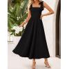 ZESICA Women’s Summer Spaghetti Strap Maxi Dress 2026 Tie Shoulder Square Neck Flowy Wedding Guest Party Beach Long Dresses(Black)