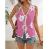 ZESICA Women’s Tie Front Sweater Vest Summer Print Sleeveless Knit Y2k Tank Tops 2026 Trendy Clothes Outfits(Rose)