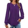 ZESICA Long Sleeve Eyelet Tops for Womens Crew Neck Spring Shirts Casual Loose Blouses 2026 Trendy Clothes(Purple)