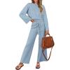 ZESICA Women’s 2 Piece Outfits Set 2026 Casual Long Sleeve Knit Pullover Top and Wide Leg Pants Sweatsuit Lounge Sets(Blue)