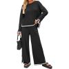 ZESICA Women’s 2 Piece Outfits Set 2026 Casual Long Sleeve Knit Pullover Top and Wide Leg Pants Sweatsuit Lounge Sets(Carbon)