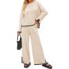 ZESICA Women’s 2 Piece Outfits Set 2026 Casual Long Sleeve Knit Pullover Top and Wide Leg Pants Sweatsuit Lounge Sets(Natural)