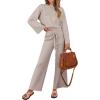 ZESICA Women’s 2 Piece Outfits Set 2026 Casual Long Sleeve Knit Pullover Top and Wide Leg Pants Sweatsuit Lounge Sets(Oatmeal)
